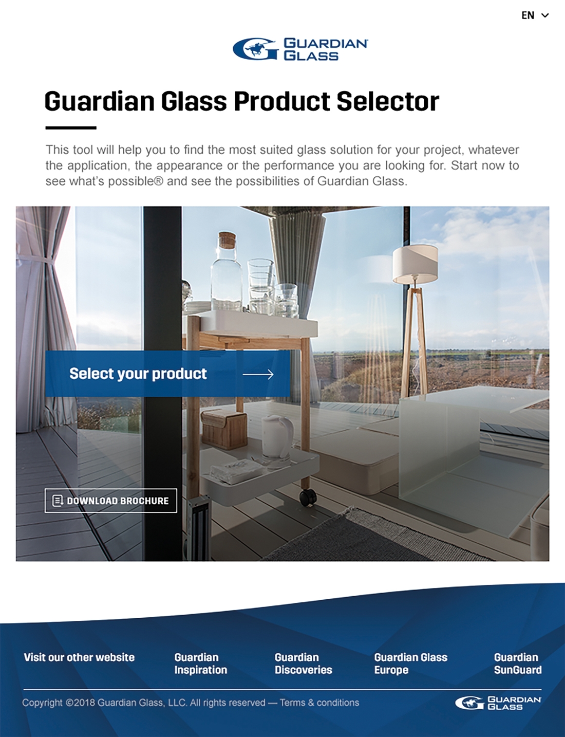 Z nowym internetowym Selektorem Produktów od Guardian Glass w klika minut znajdą Państwo odpowiednie szkło architektoniczne , Guardian - Bertrange, Luksemburg, 30 listopada, 2018 – Firma Guardian Glass Europe uruchomiła internetowy Selektor Produktów, który umożliwia klientom szybkie odnalezienie produktu Guardian Glass odpowiedniego dla realizowanego przez nich projektu, do tego niezależnie od zakładanego zastosowania, wyglądu oraz właściwości.